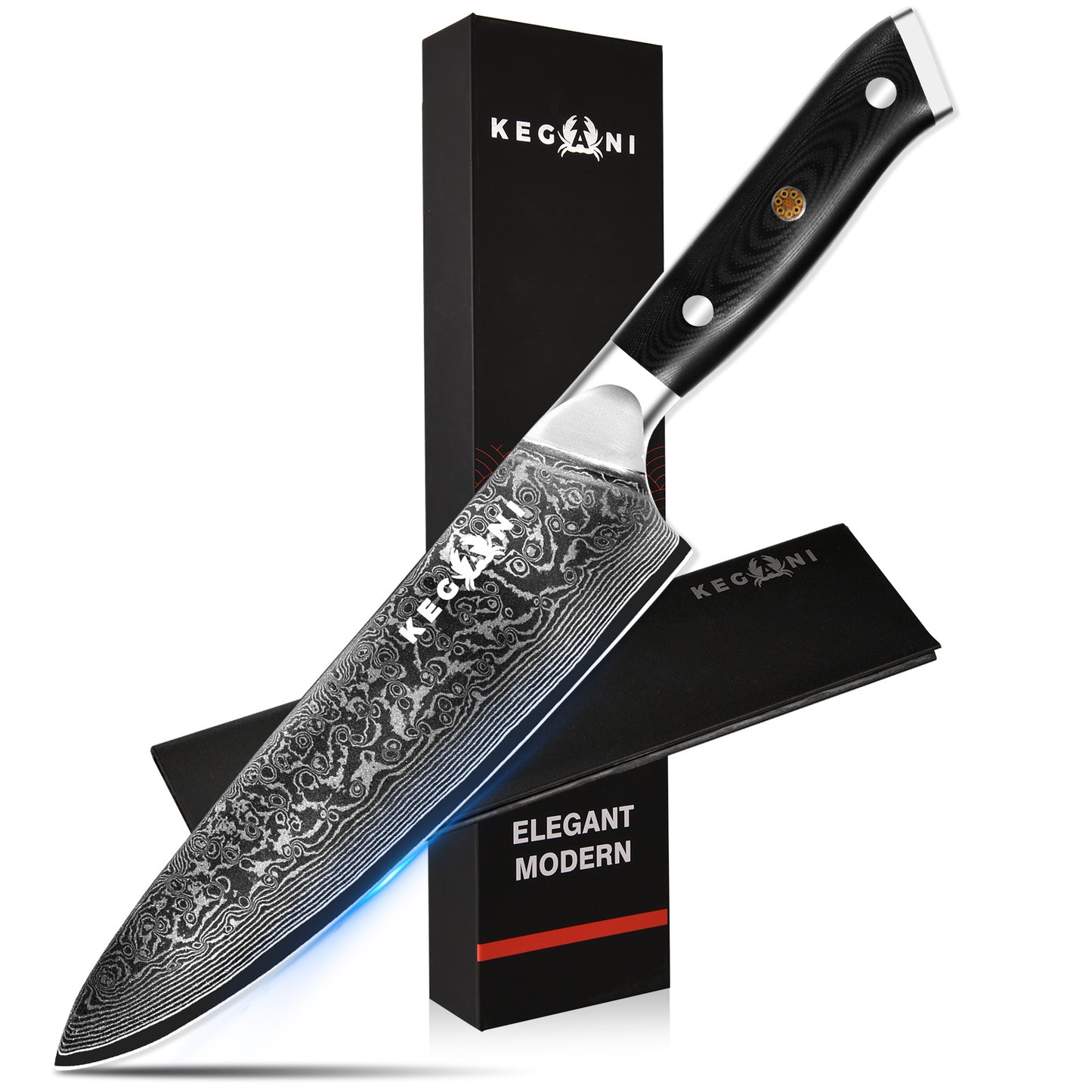 Kegani Chef Knife, 8 Inch Damascus Chefs Knife - Classic Series