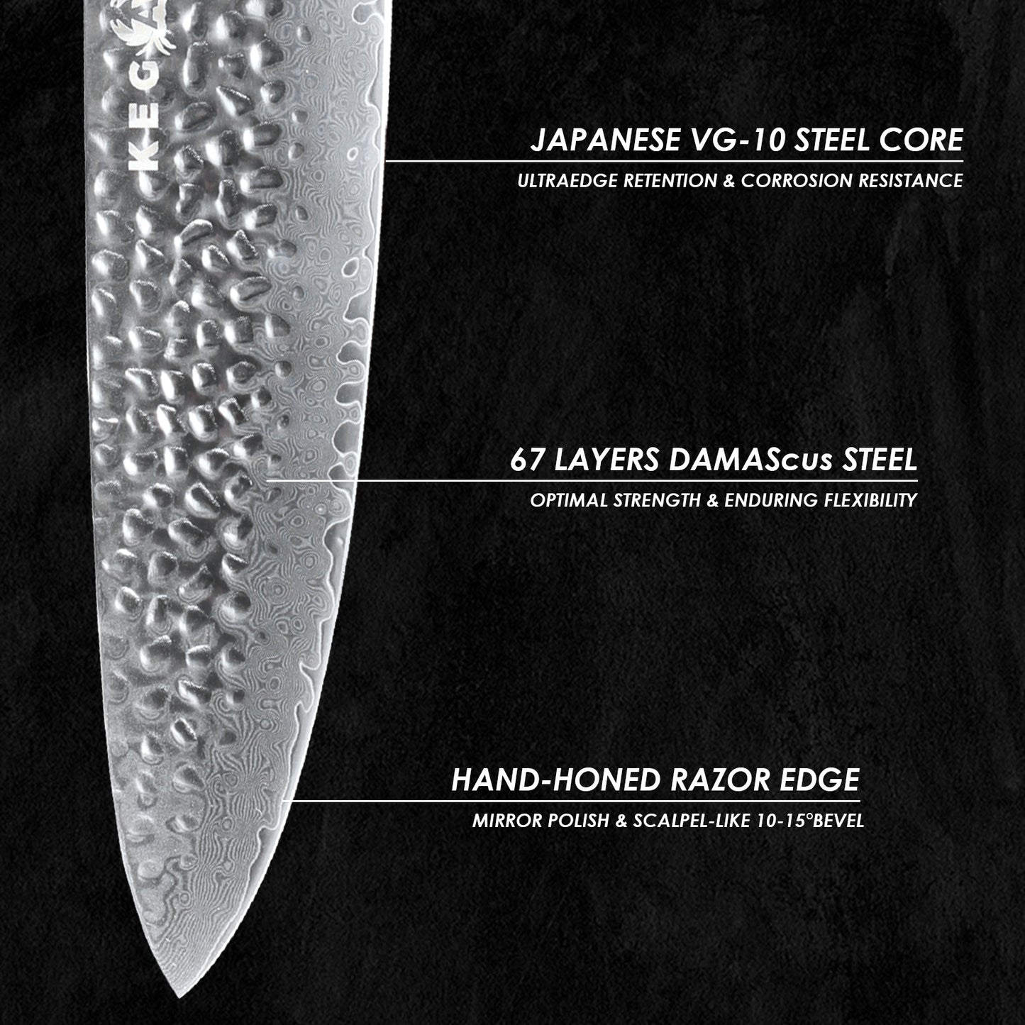 Kegani Chef Knife, 8 Inch Damascus Chefs Knife - Classic Series